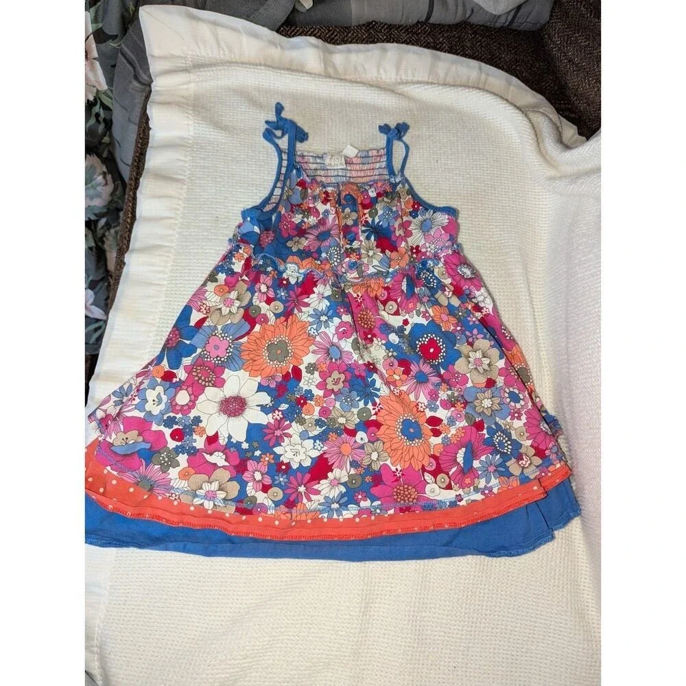 The Children's Place Girls 4T Floral Smocked Tiered Tie Strap Sundress Blue Pink